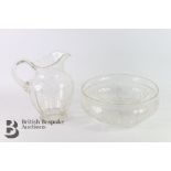 Edwardian Cut-Glass Wash Basin and Pitcher and Faceted Glass