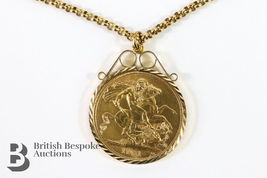 1981 Full Sovereign on 9ct Gold Chain - Image 2 of 3