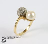 Yellow Gold Diamond and Pearl Ring