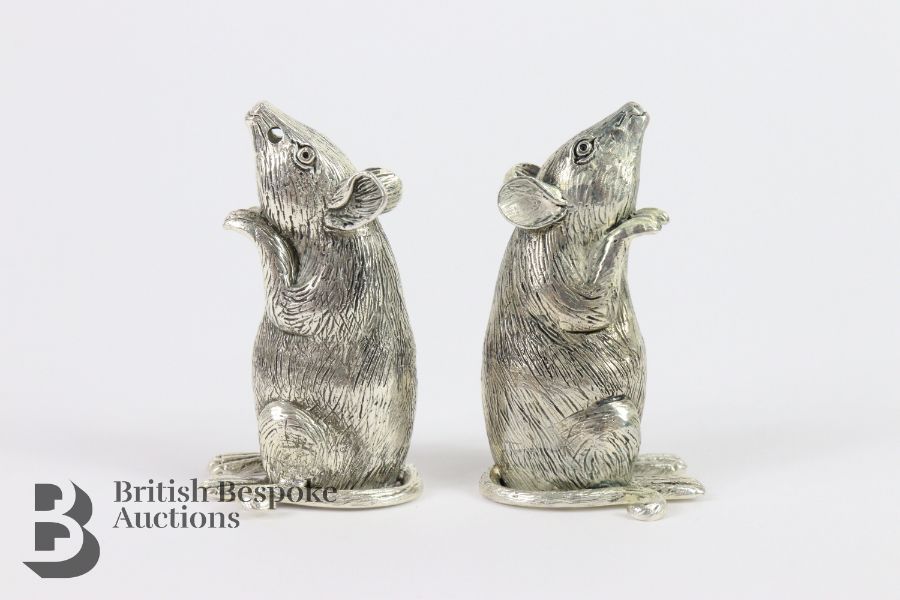 Pair of Silver Plated Mice Condiments