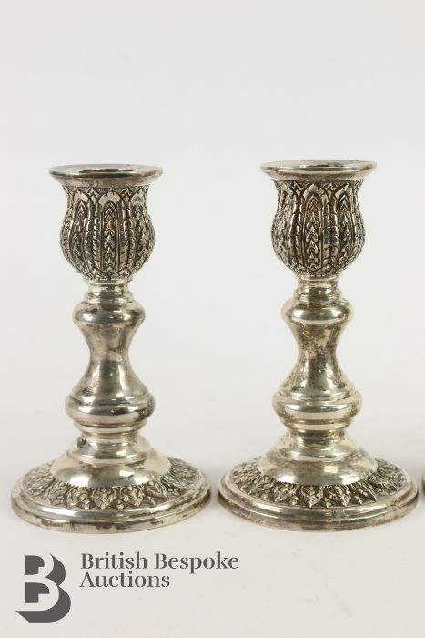 Four Thai Silver Candlesticks - Image 2 of 6