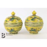 Pair of Yellow 20th Century Chinese Lidded Bowl