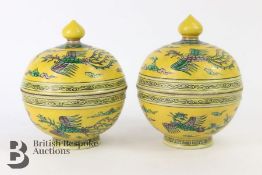 Pair of Yellow 20th Century Chinese Lidded Bowl