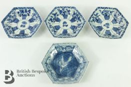 Four Chinese Blue and White Hexagonal Dishes