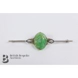 Chinese 9ct White Gold and Jade Brooch