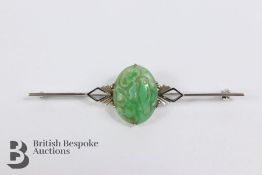 Chinese 9ct White Gold and Jade Brooch
