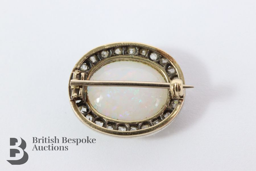 Antique 9ct and Silver Opal and Diamond Brooch - Image 3 of 3