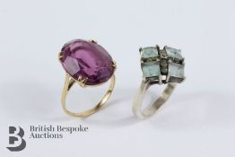 9ct Gold Amethyst Ring and a Blue Topaz Ring