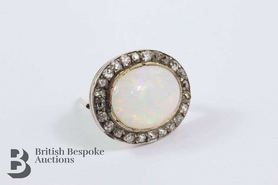 Antique 9ct and Silver Opal and Diamond Brooch - Image 2 of 3