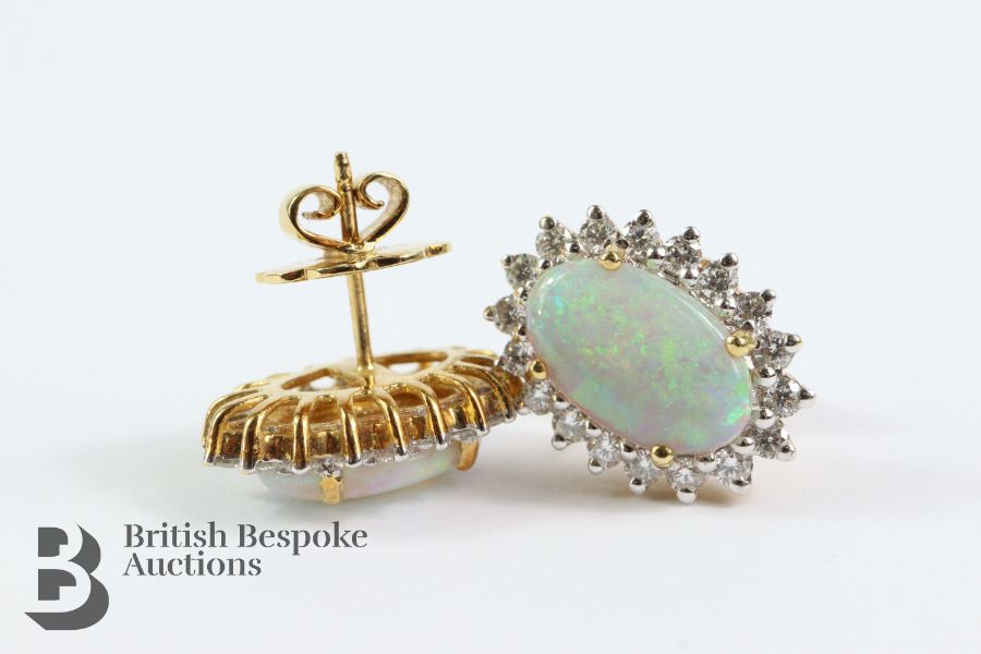 Pair of 18ct Gold Opal and Diamond Earrings - Image 2 of 3