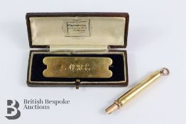 Treacher & Co Gold Propelling Pencil and 18ct Gold Brooch