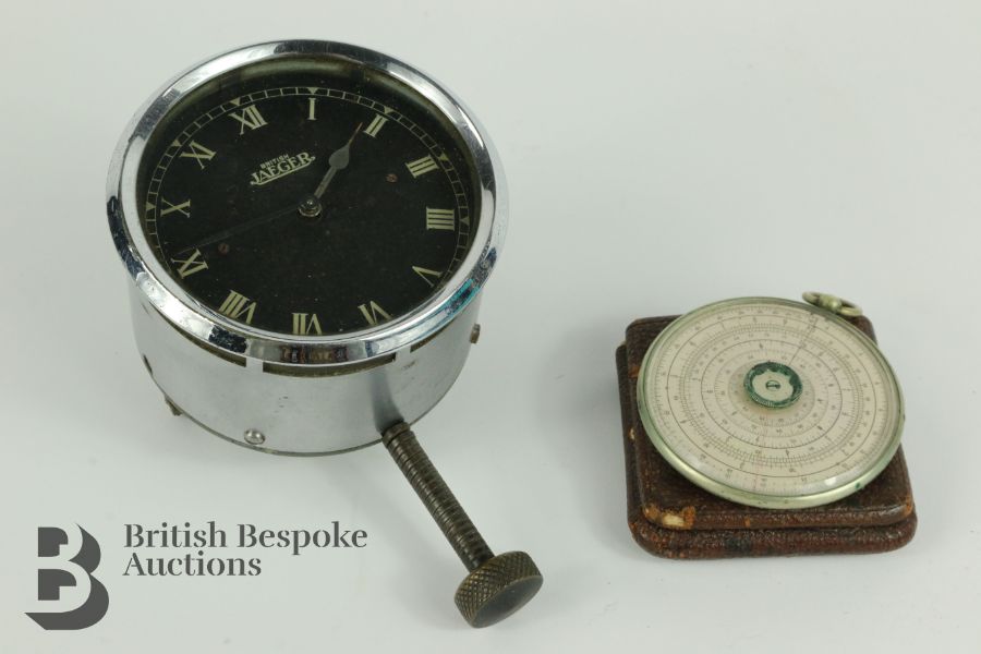 Halden's Calculex Circular Slide Rule and Jaeger Motoring Clock