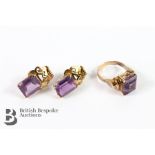 18ct Amethyst Ring and Earring Set