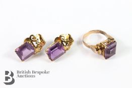 18ct Amethyst Ring and Earring Set