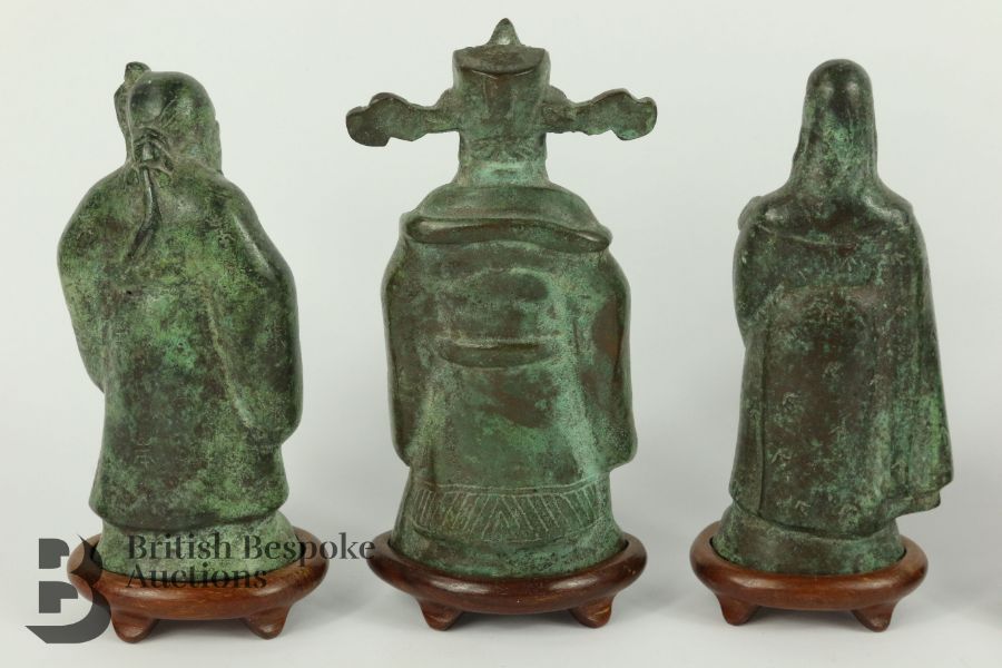 Three Chinese Bronze Figures and Bell - Image 5 of 6