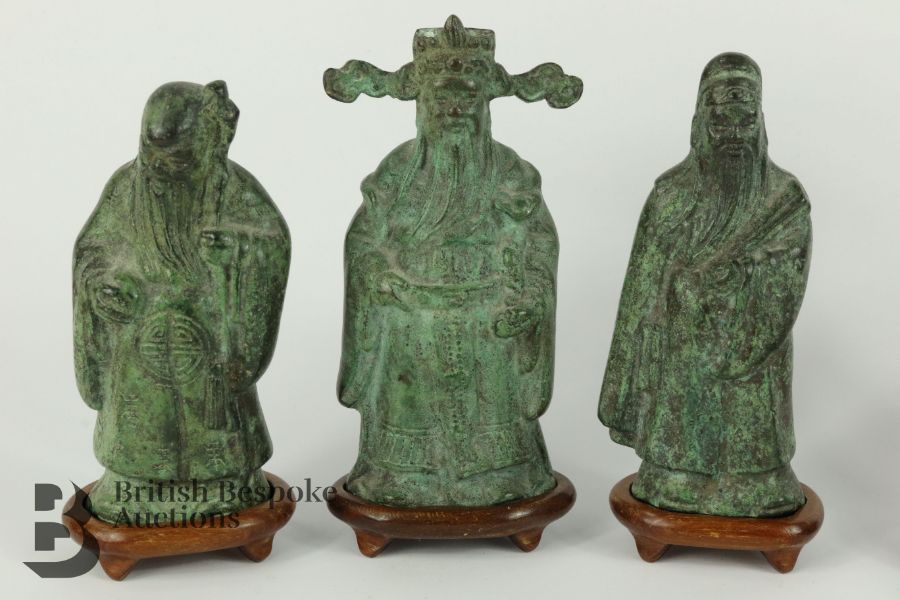 Three Chinese Bronze Figures and Bell - Image 2 of 6