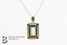 Silver Cubic Zircon Sapphire and Opal Panelled Necklace