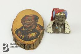 Bust of North African Figure and Painting of Zulu Headman