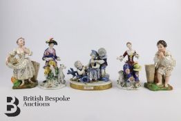 Five Continental Porcelain Figurines