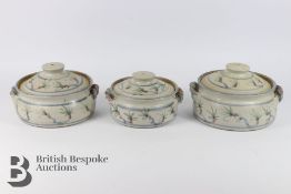 Three Pottery Casserole Dishes and Covers