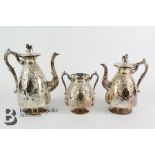 19th Century Silver Plated Coffee, Hot Water Pot and Sugar Bowl
