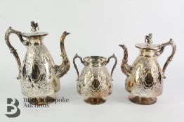 19th Century Silver Plated Coffee, Hot Water Pot and Sugar Bowl