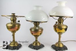 Three Brass Russian Oil Lamps