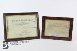 £100 Share Vellum Certificate 1843 and 1800 Income Tax Receipt