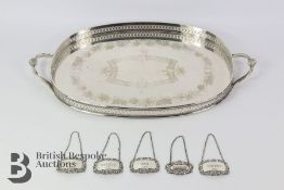Silver Plated Tray and Five Silver Liquor Labels