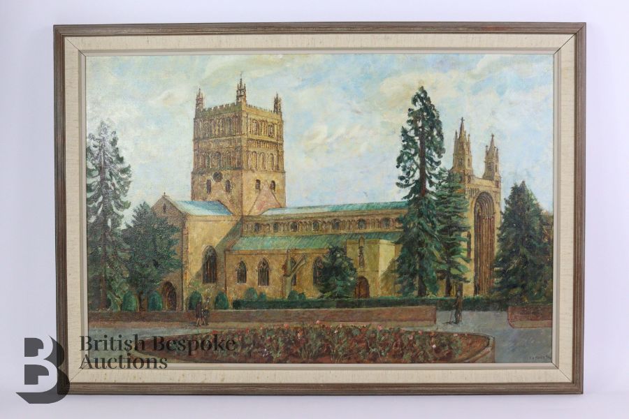 Mid-20th Century Oil on Canvas - Tewkesbury Abbey *