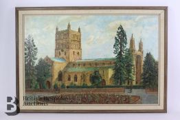 Mid-20th Century Oil on Canvas - Tewkesbury Abbey *