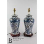 Pair of Blue and White Decorative Lamp Stands