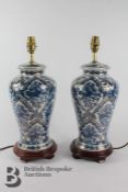 Pair of Blue and White Decorative Lamp Stands