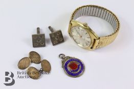 Three Sets of Silver Cufflinks and a Silver Badge