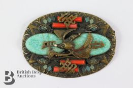 Chinese Coral and Jade Brooch