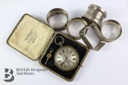 Silver Faced Pocket Watch and Napkin Rings