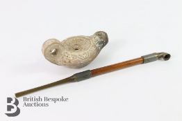 Roman Style Oil Lamp and Opium Pipe