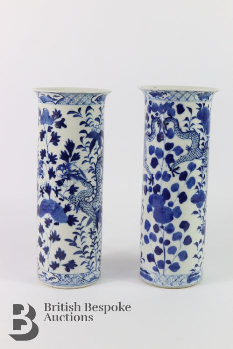 Pair of Chinese Blue and White Pillar Vases - Image 2 of 9