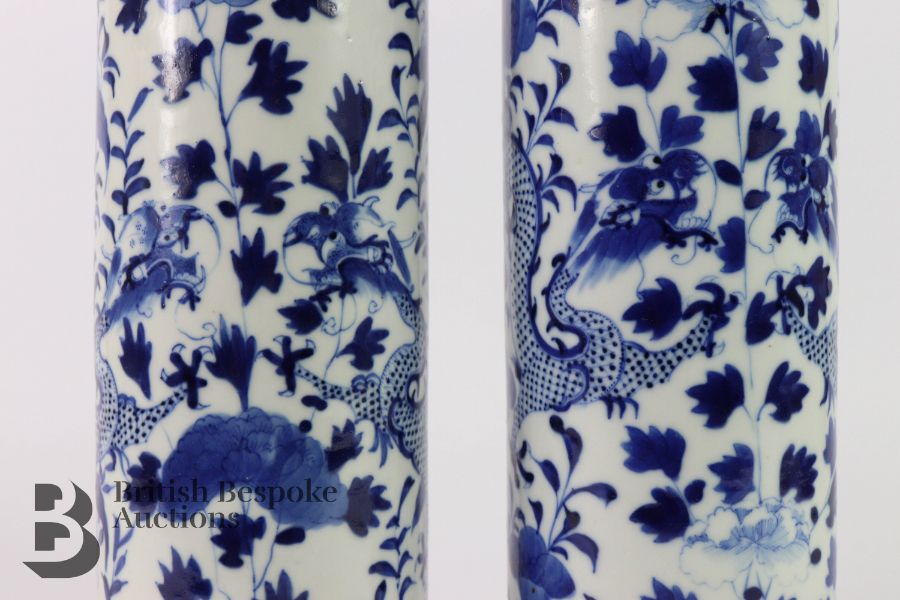 Pair of Chinese Blue and White Pillar Vases - Image 5 of 9