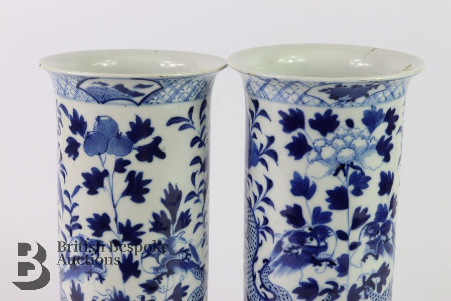 Pair of Chinese Blue and White Pillar Vases - Image 4 of 9