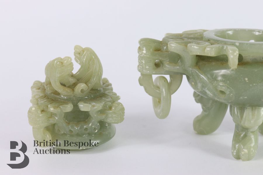 Chinese Celadon Jade Senser and Cover - Image 2 of 3