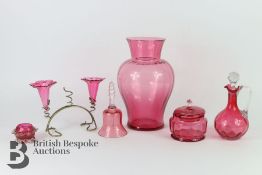 Six Pieces of Vintage Cranberry Glass