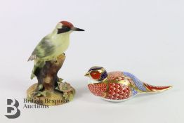 Royal Crown Derby Pheasant and Green Woodpecker