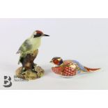 Royal Crown Derby Pheasant and Green Woodpecker