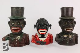 Three Cast Iron Jolly Bank Character Money Boxes