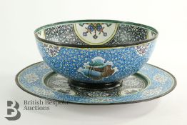 Persian Enamel Bowl and Saucer