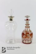 Silver Collared Victorian Decanter and Ruby Decanter