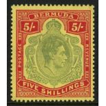 1938 5/- green & red/yellow Mint, fine.