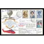1990 Queen Mother RFDC Official FDC signed by 4 VC holders, 4 GC, 2 DFC & 1 MM, with listing.