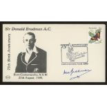 Sir Donald Bradman: Autographed on 1983 Australian FDC commemorating 75th Anniversary of his birth.